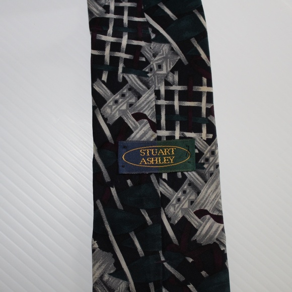 Mens Tie, Stuart Ashley, Abstract Black Gray, 100s - Picture 3 of 4